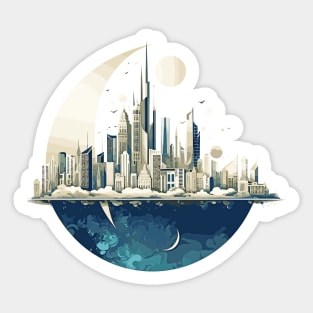 Modern City Skyline Landscape At Night Discovery Sticker